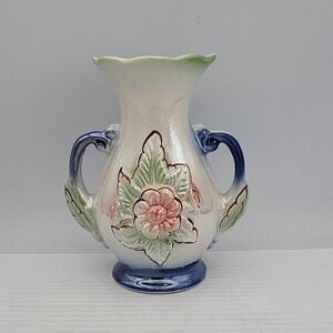 Lustreware Iridescent Ceramic Bud Vase with Handles Made in Brazil Vintage‎